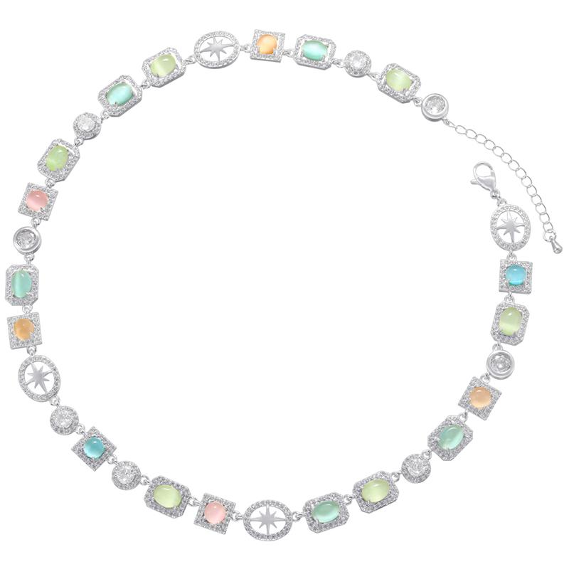 

Gold Plated Brass Starburst Multicolor CZ Necklace, Adjustable 16 +2 Choker With Pastel Stones For Women:VL782 45.5CM