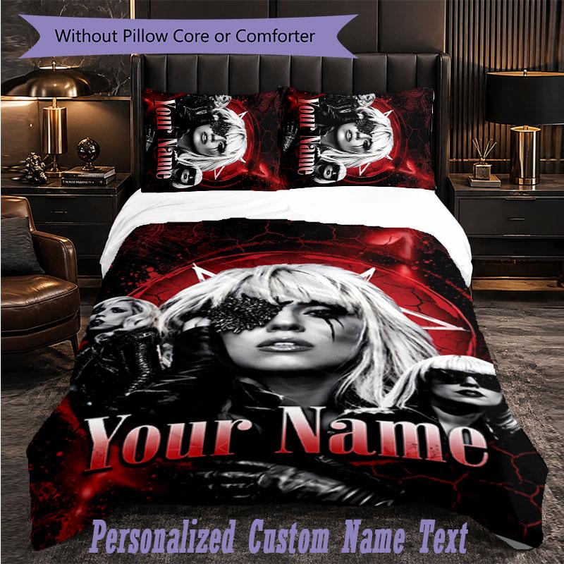 Personalized 3Pcs Bedding SetLady Gaga Custom Text Duvet Cover Pillowcase Set Bedroom Gift