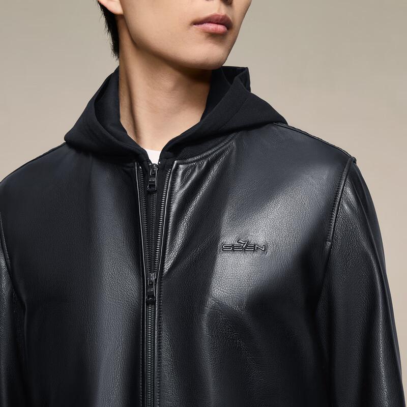 Septwolves Men's Detachable Hood Sheepskin Leather Jacket