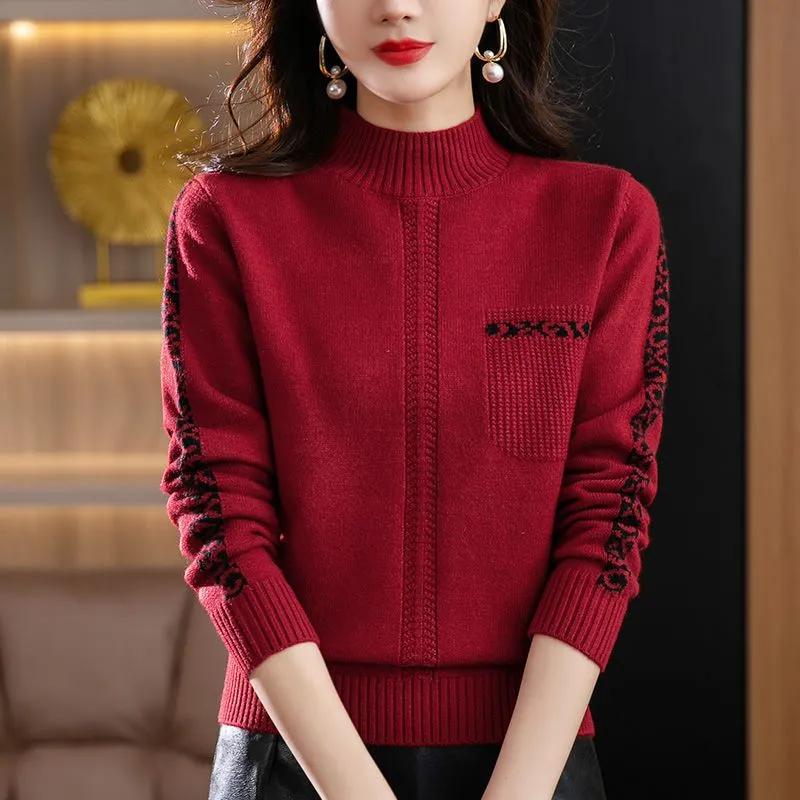 Maglioni Caldi Vintage a Collo Alto Primavera Autunno da Donna Pullover a Manica Lunga da Signora Top Base Maglieria