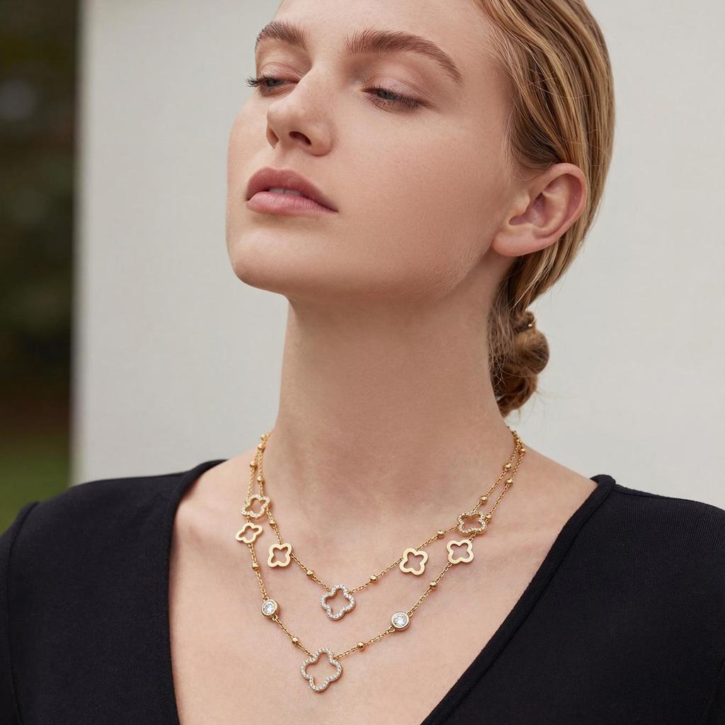 18K Gold-Plated Y-Shaped Tassel Necklace with Ultra-Shiny Zircon and Lucky Flower Design