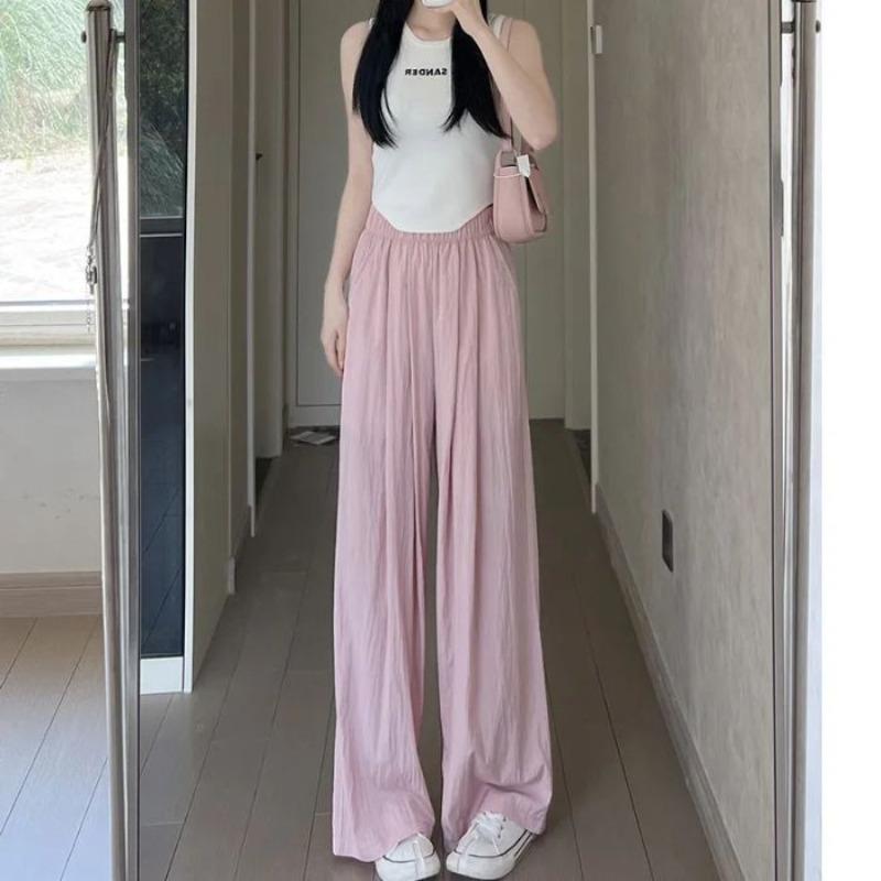 Warm Season and Summertime New High Waist Drape Straight Casual Pants Wide Leg Trousers