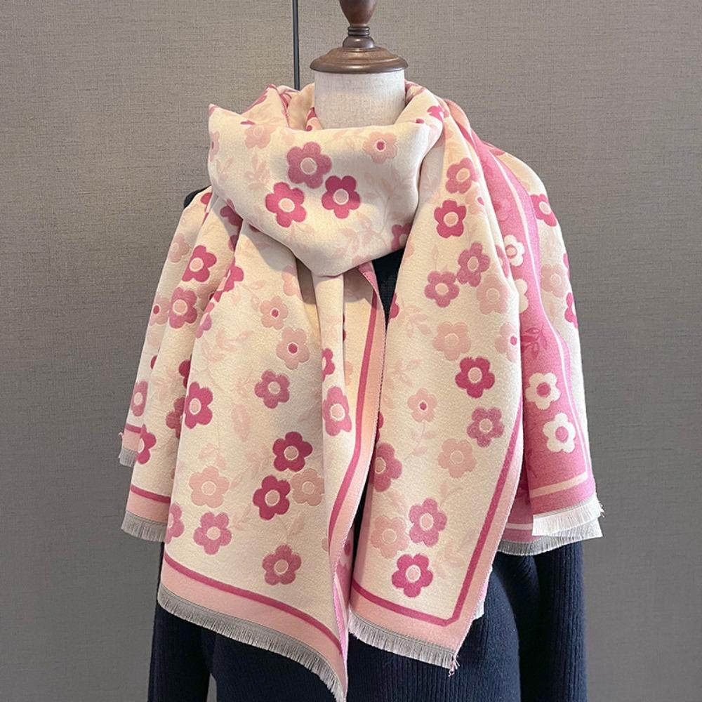 Flower Winter Cashmere Shawl Lightweight Floral Print Scarf Fashion Plaid Knitted Scarf  Unisex