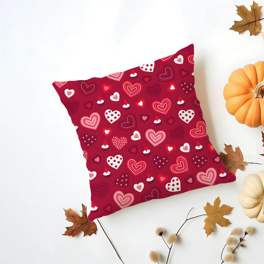 Casual Red Pink Fashion LOVE Style Cushion Cover Washable Linen Pillowcase Soft for Daily Sofa Bed Home Room Decor