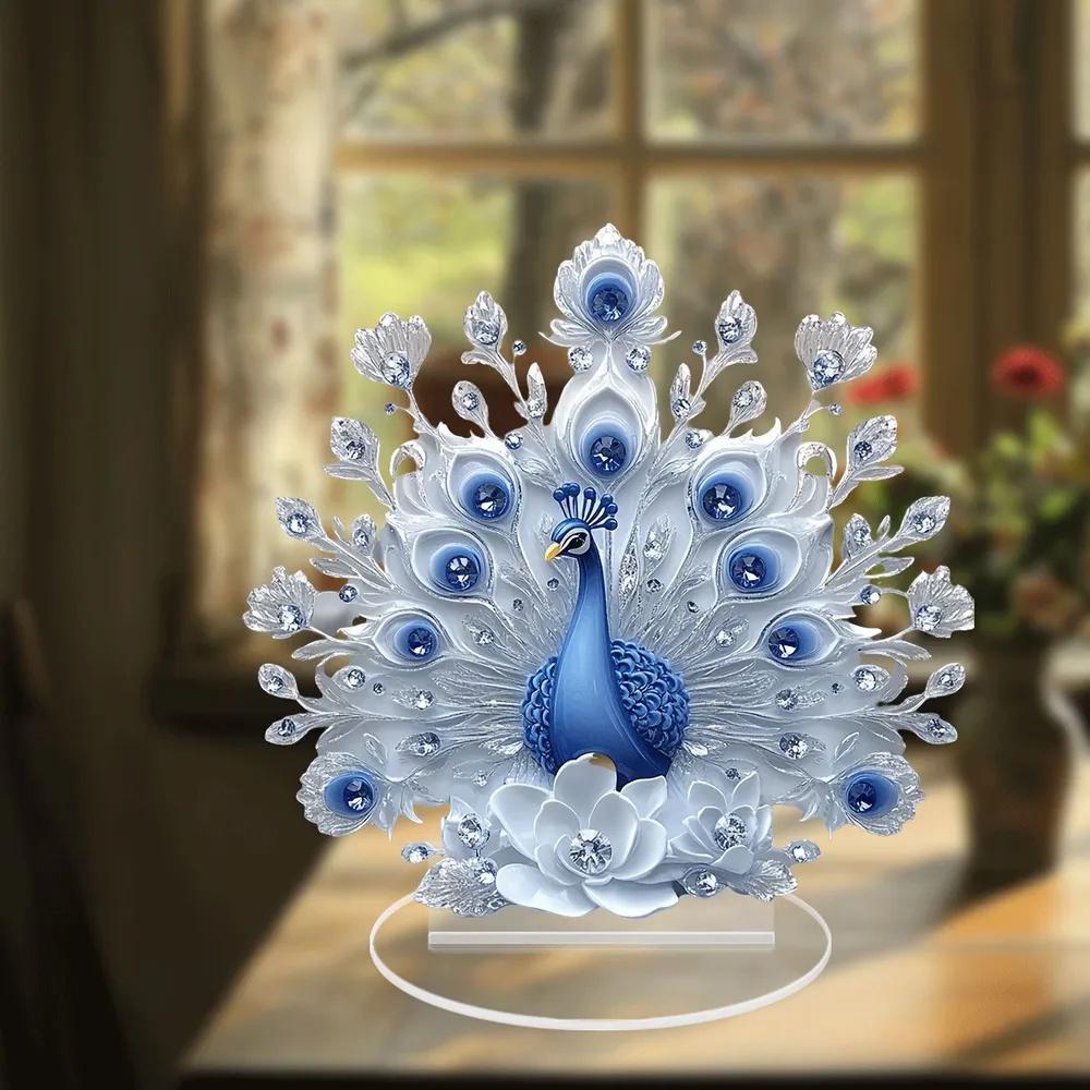2D Peacock Display Tabletop Ornament For Home Living Room And Study Decoration