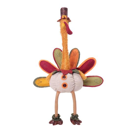 Thanksgiving Turkey Decoration Plush Stuffed Turkey Doll with Retractable Neck Stretchable Sitting Turkey for Fall Autumn Harvest Home Table Decor