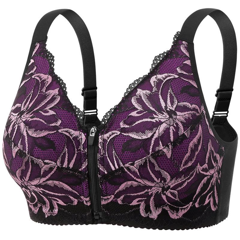 

Бюстгальтер на молнии спереди, бесшовный кружевной бралет, беспроводной, удобный, без подкладки, бюстгальтер для мамы, повседневное нижнее белье, женское белье 34BC-42BC XXL фиолетовый