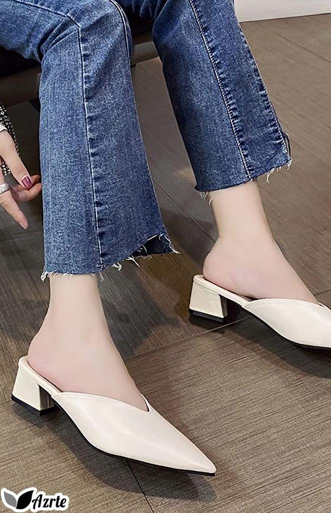 Mule Pumps for 5cm Heel Mule Pointed Toe Clog Thick Easy to Walk 272 [AZULTE] Women, Shoes, Women's Sandals, Sandals, Heel, in, M, Off-White