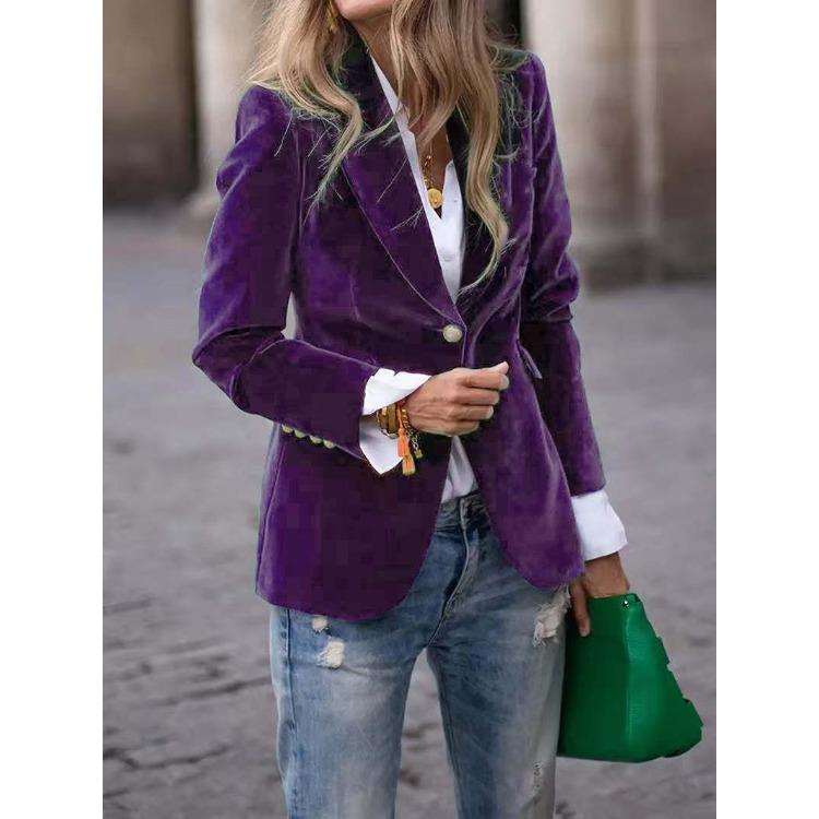 Giacca Blazer in Velluto da Donna, 4 Colori, Design Senza Tasche, Vestibilità Slim