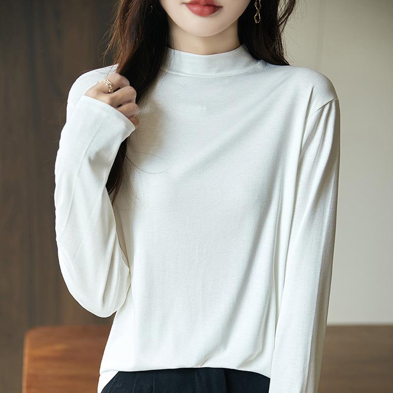 

Модный и тонкий пуловер с полувысоким воротником, женская базовая рубашка, новый осенне-зимний однотонный простой темпераментный вязаный свитер L белый