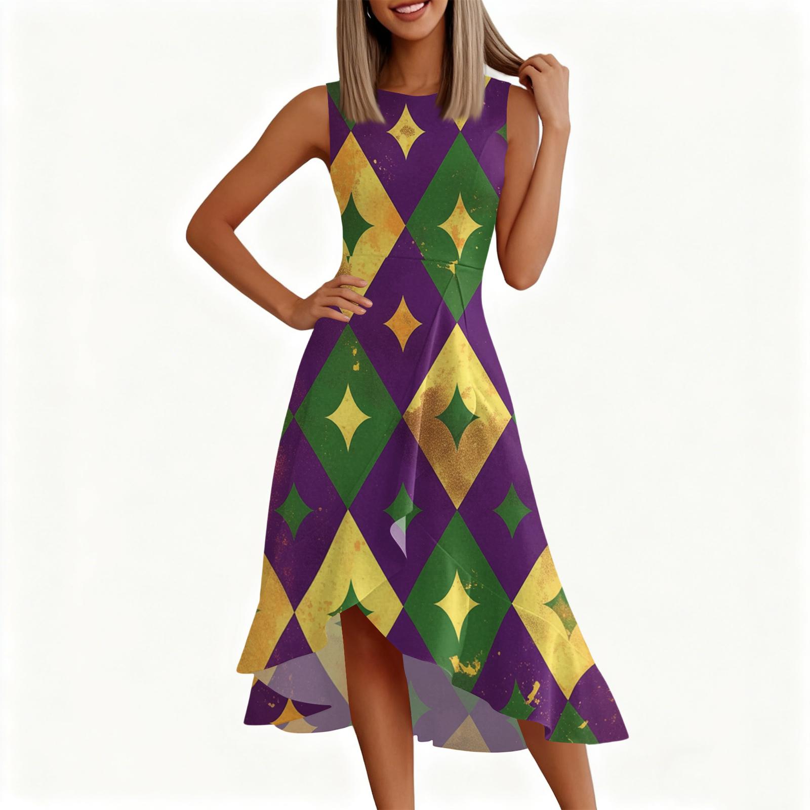 

Женское модное повседневное платье без рукавов с круглым вырезом, принтом, оборками и молнией XL