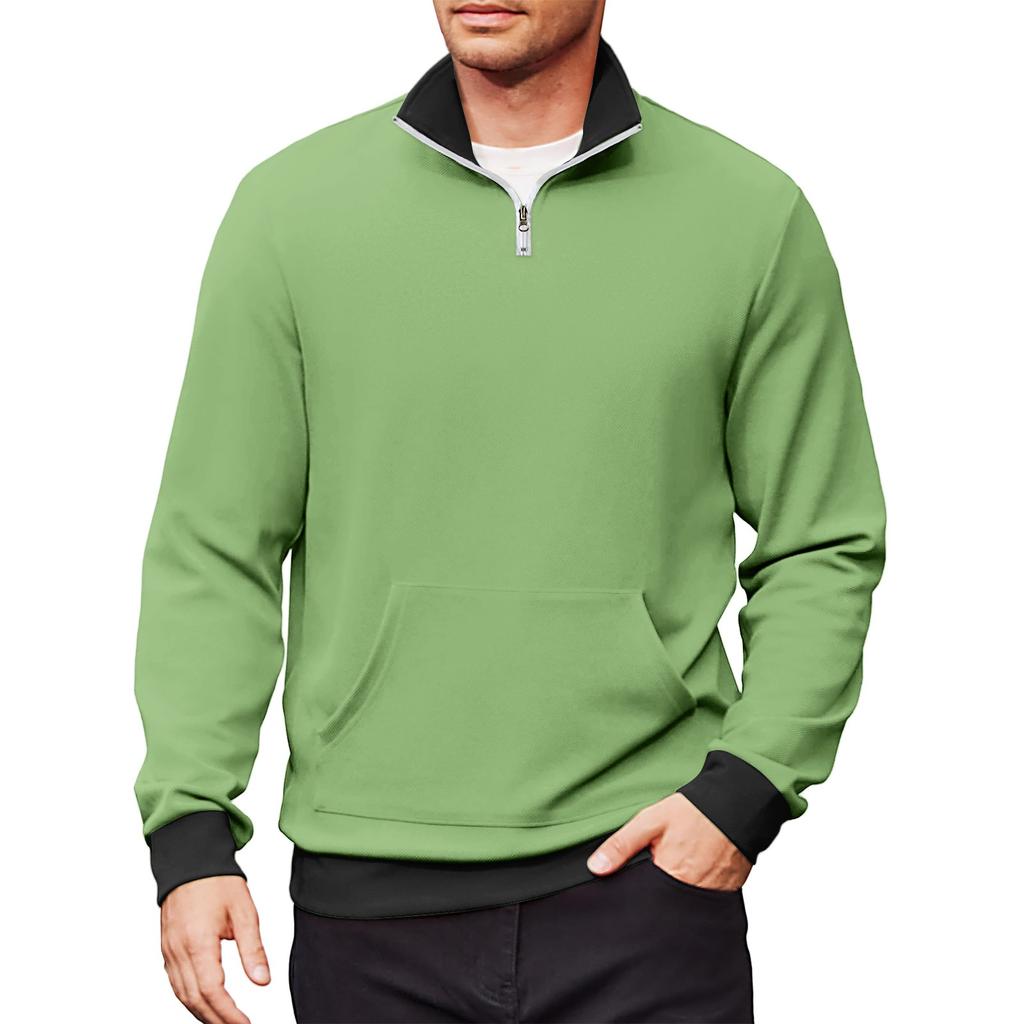 Men's Casual Long-Sleeved Collared Quarter-Zip Sweatshirt