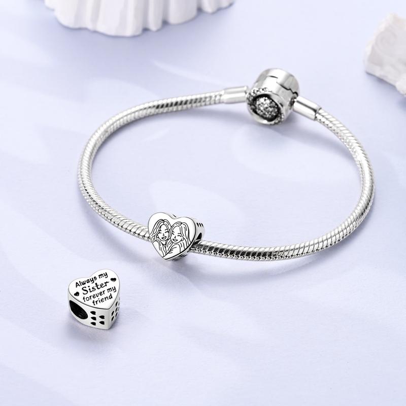 Sister'S Heart-Shaped Pendants Copper Original Beads Fit Original Charms Bracelet Beads Jewelry Gifts For Women