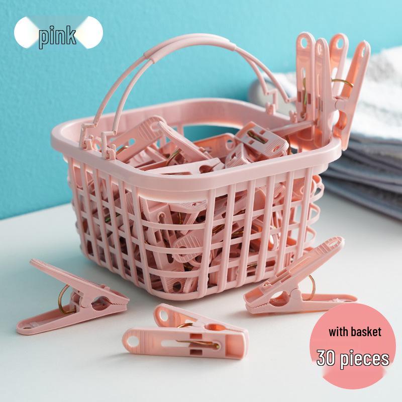 30 Ветрозащитных прищепок с корзиной для хранения - Пластиковые зажимы для сушки нижнего белья, носков и одеял