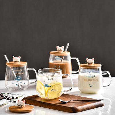 Creative Glass Cartoon Cat Fish Mug With Spoon Lid Cups Drinking Glasses for Drinks Unusual Tea Cup Set Coffee Mugs Drinkware