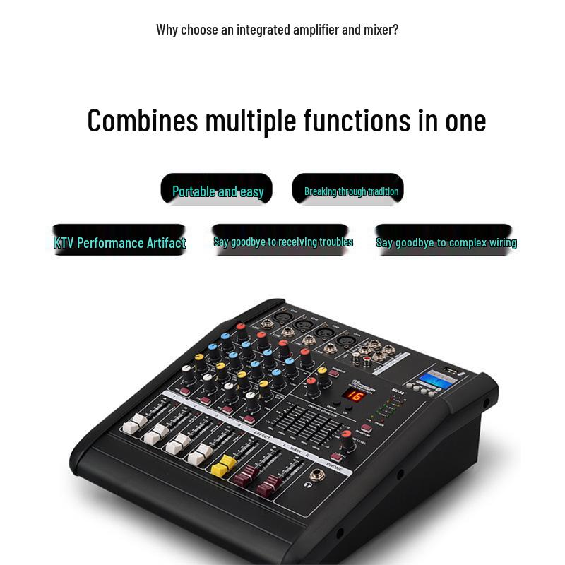 All-in-One 4/6 Channel Professional Mixer Amplifier with High Power, Reverb, and Equalizer for Stage and Wedding Performances