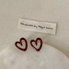 Ankola Red Oil Dripping Empty Love Stud Earrings Women'S Retro Light Luxury Elegant Fashion Temperament Versatile Earrings