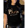 Paris Briefdruck T-Shirt, Kurzarm Rundhals Lässiges Oberteil für Sommer & Frühling, Damenbekleidung