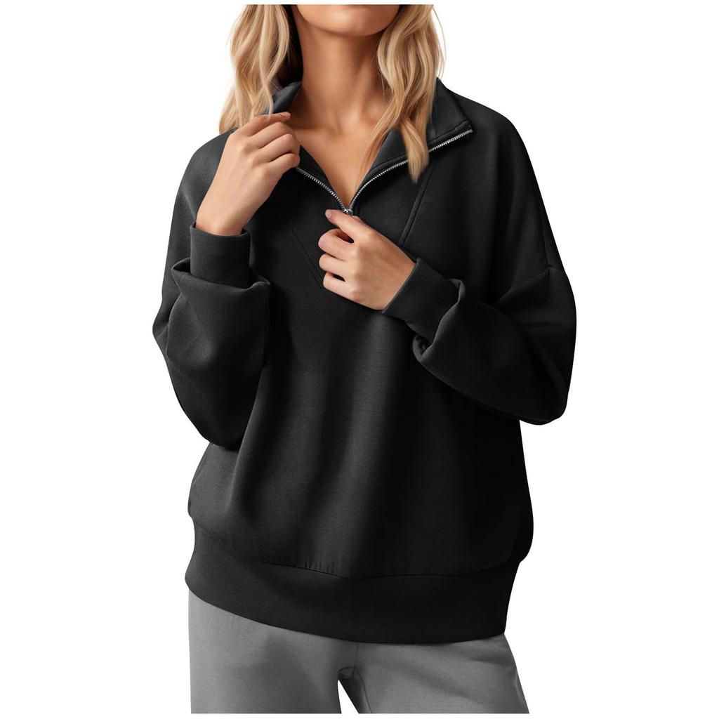 Damen Quarter-Zip Pullover Sweatshirt Lockerer Schnitt Lässig Einfach Langarm Leichtes Oberteil für den Alltag