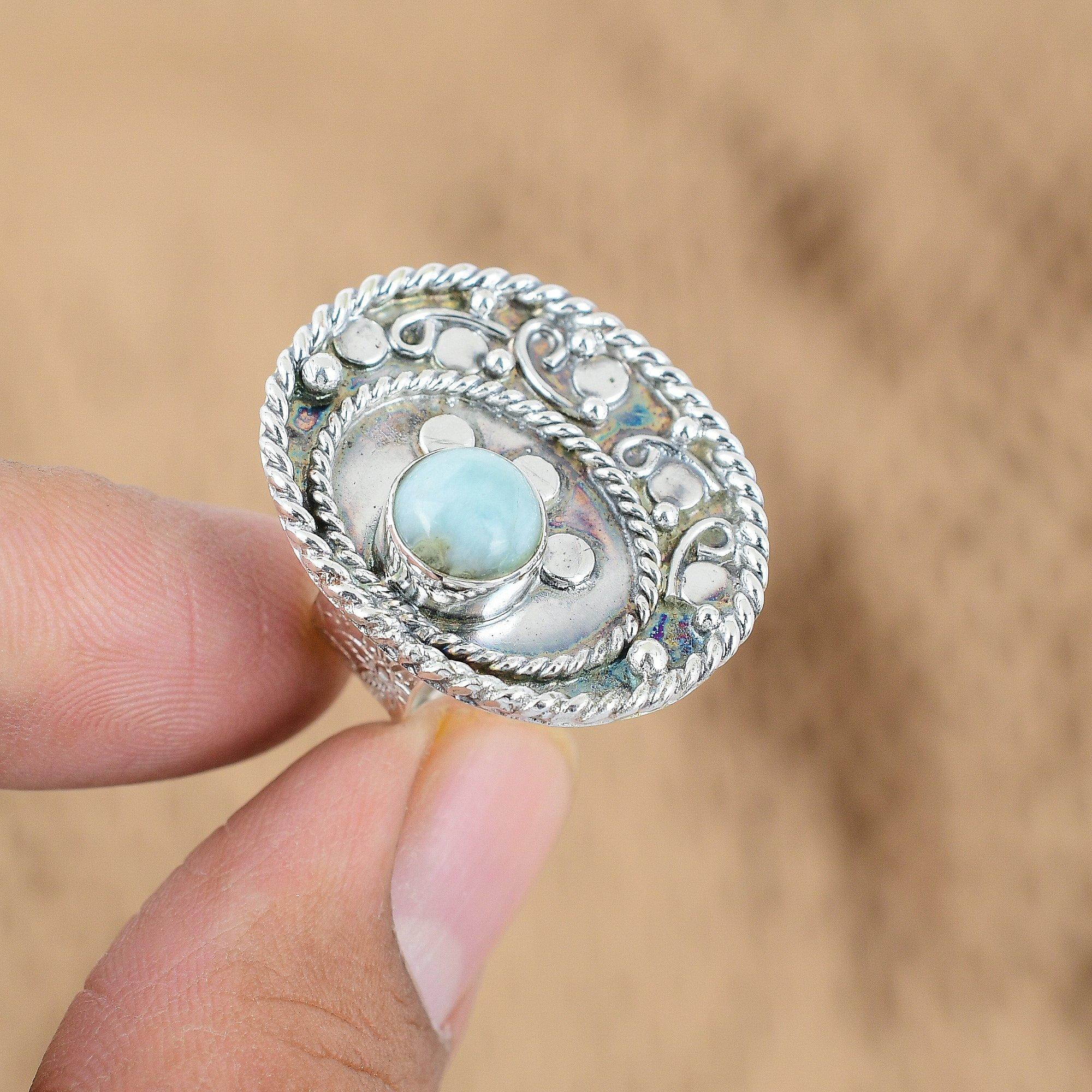 

Birthday Gift For Her Natural Larimar Multi Stone Adjustable Ring 925 Silver Yes