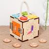 6 Sided Multifunctional Busy Box Recycled Wood Educational Toy for Youngsters 3+ Years, Hand Eye Coordination,Shape/Color Recognition Training