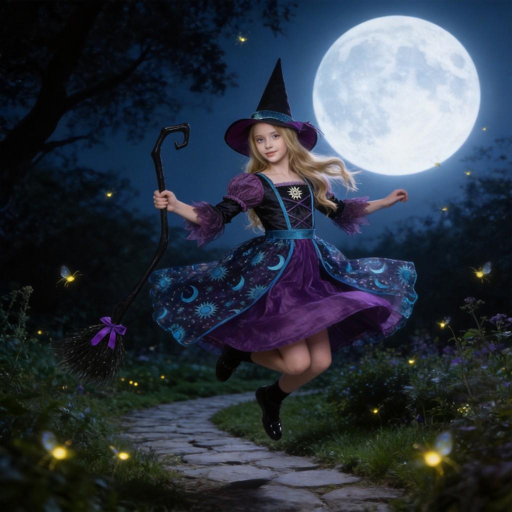 Generic Kids Witch Costume Set With Mesh Fabric For Halloween Dress Up Play