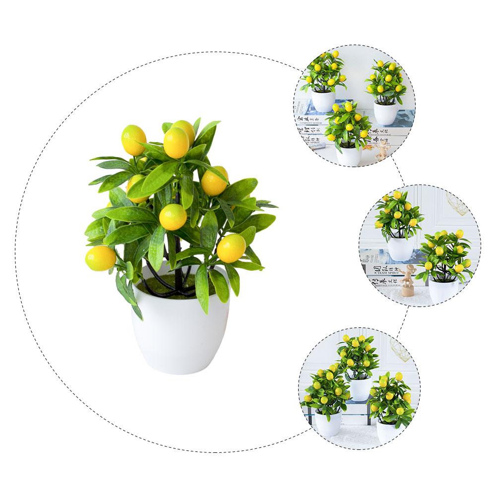 Yellow Pot Mini Lemon Tree Bonsai Artificial Plants Faux Desk Home Office Decor Indoor Green Realistic Fake Plant nament No