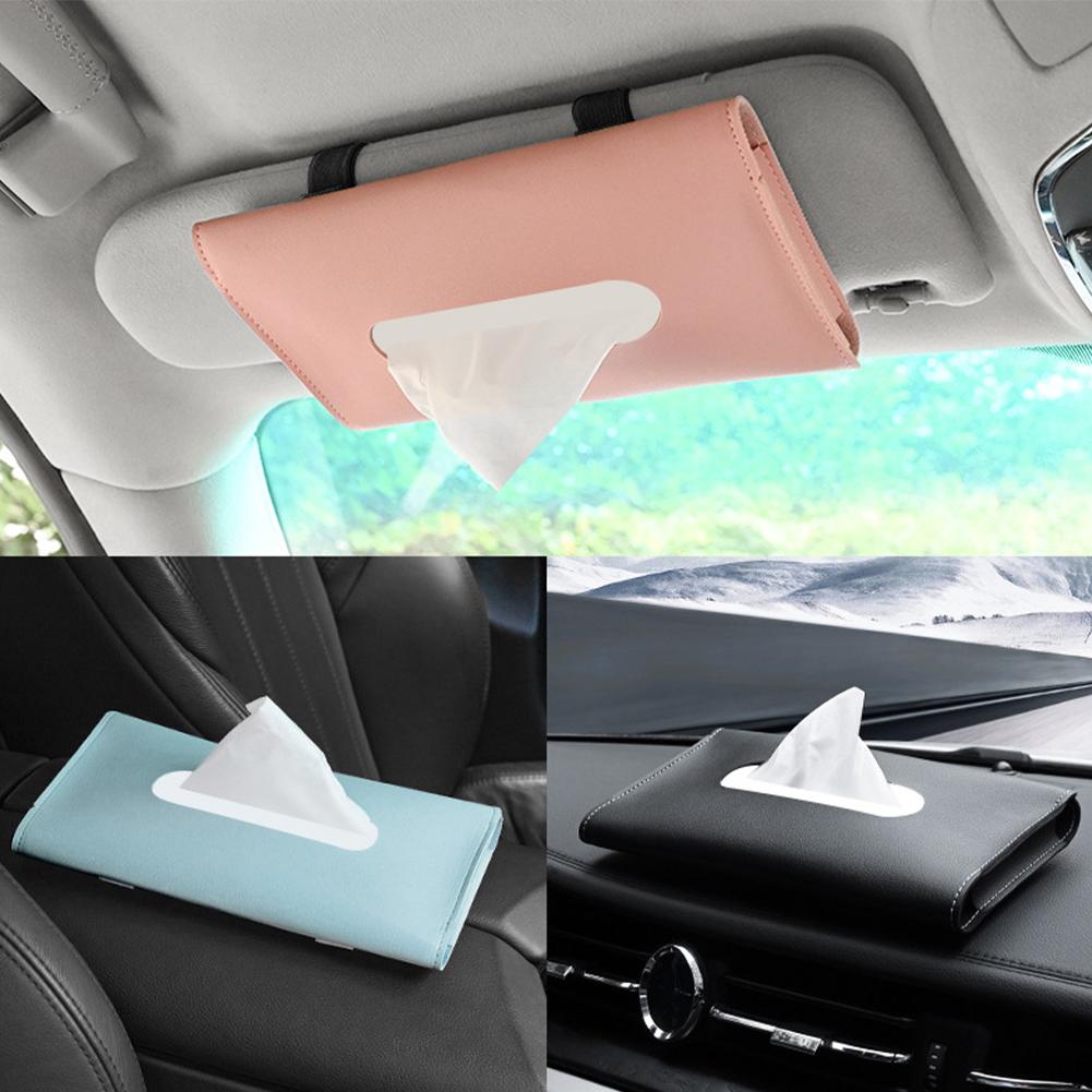 Creative Car Tissue Box Holder Storage PU Leather Sun Visor Napkin Holder Mask Dispenser Auto Interior