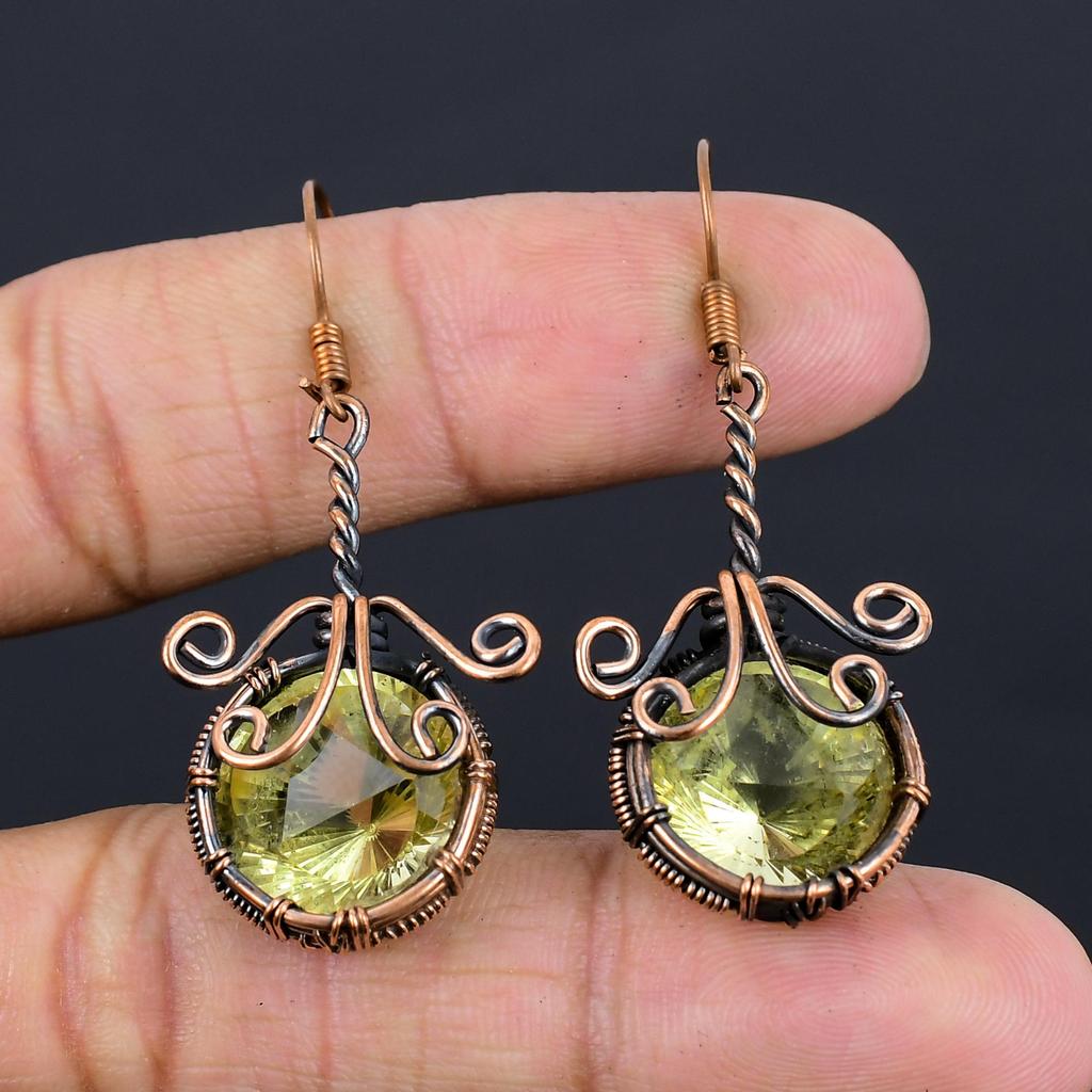 Lemon Topaz Earrings Gemstone Jewelry, 999 Copper Wire Wrapped Handmade Earrings, Latest Design Jewelry
