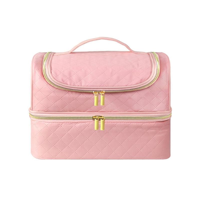 Portable Nail Varnish Organizers Bag Double Handles Adjustable Strap Waterproof Polyester Makeup Storage Case 30x22x25cm