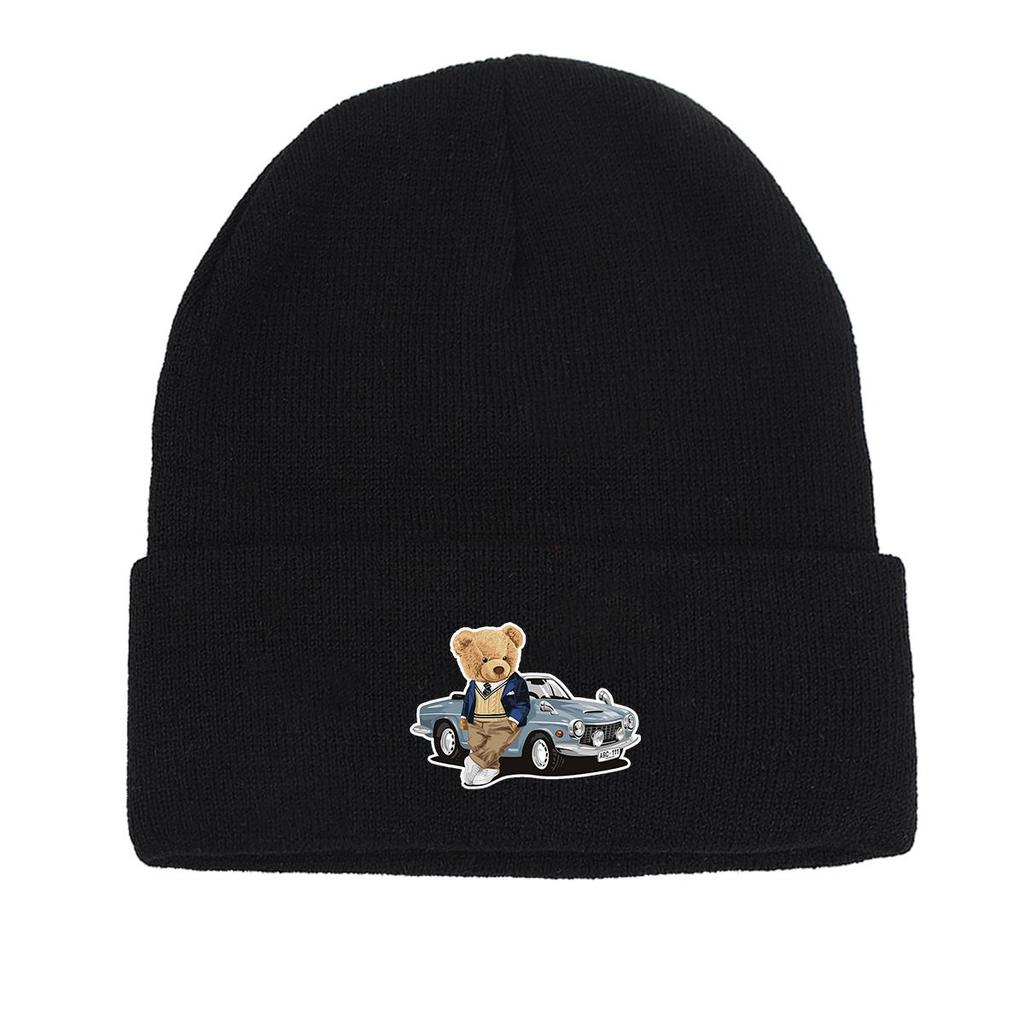 Bear Car Warm Knit Cap Beanie, Animal Man Cap Warm Winter Casual Bonnet Knit Hat Beanie