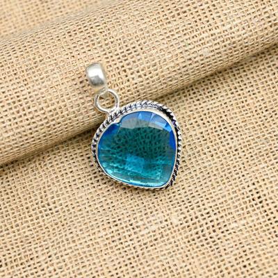Pendentif en argent sterling massif 925 fait à la main avec pierre précieuse topaze bleue pour cadeau de mariage