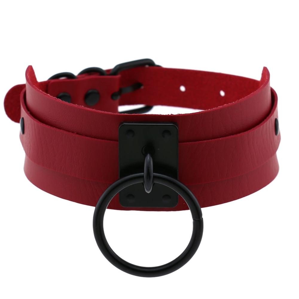 DIEZI Harajuku Cosplay Gothic Necklaces Black Big Circle Necklaces Leather Choker Necklaces Women Men Jewelry Fashion  Goth