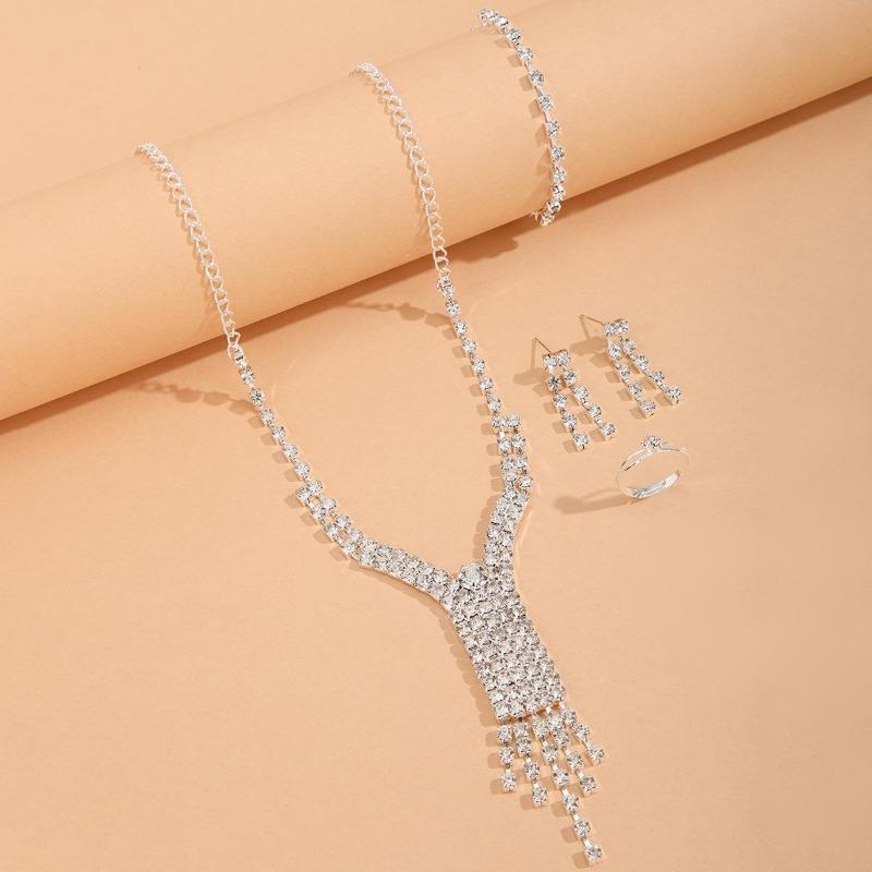 Fashion Wedding Dress Accessories Rhinestone Tassel Necklace Set Versatile Jewelry Earrings Bracelet