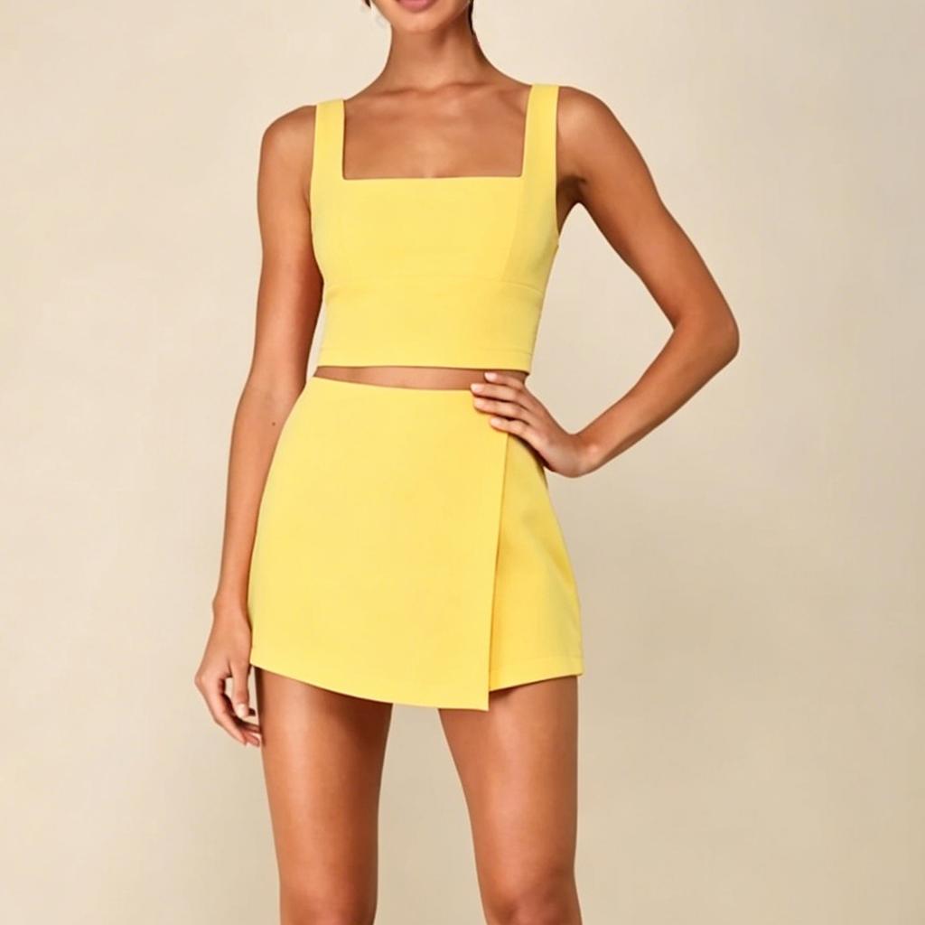 Sleeveless Square Neck Crop Top and High Waist Skort Two Piece Set for Women Summer Casual Outfit