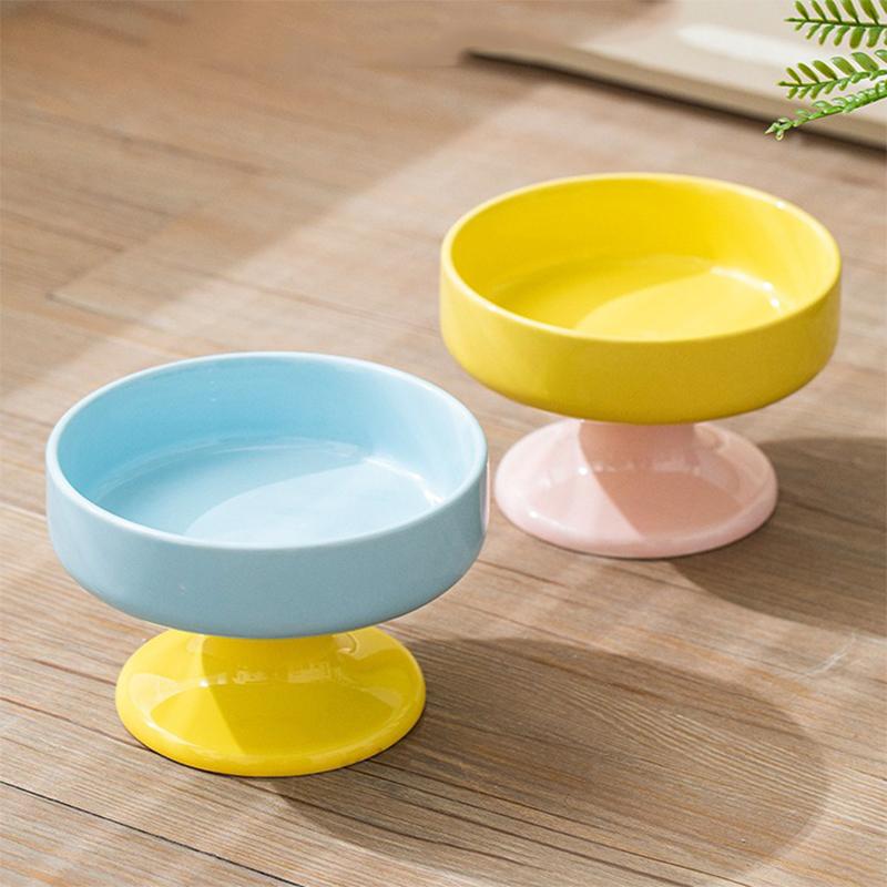 Ceramic Color-Blocked Pet Bowl Elevated Cat Bowl Protects Cervical Vertebrae Pet Supplies