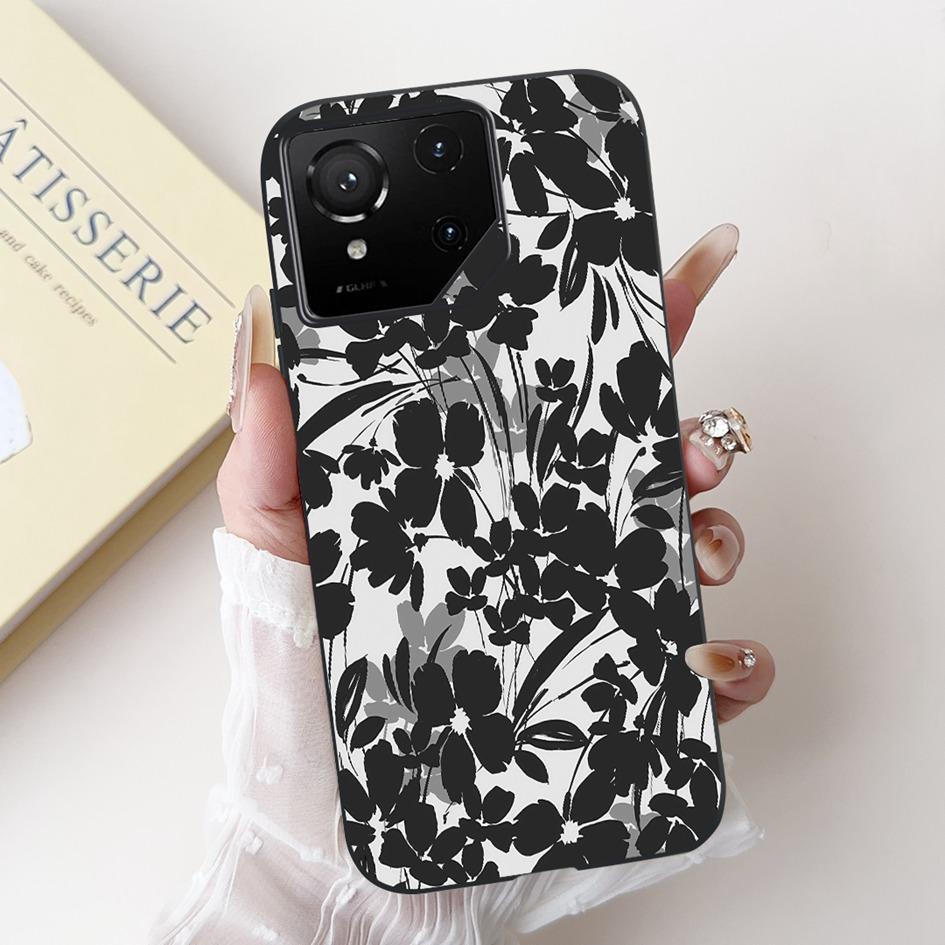 For Asus Rog Phone 9 Pro 5G Case Popular Flower Cartoon Soft Black Silicone Shockproof Cover For Asus Rog Phone 9 FE Phone9 Capa
