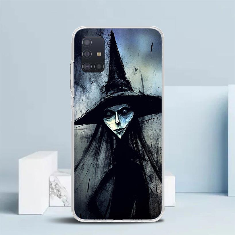 Halloween Moon Witch Horror Soft Cover for Samsung Galaxy A12 A22 A32 A52 A72 A02S Phone Case Note 20 Ultra 10 S10 Plus A51 A71