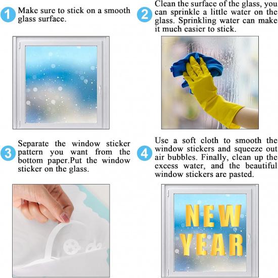 Whaline 6 Sheet 2026 Happy New Year Window Clings Foil Gold New Years Eve Firework Reble Window Decals for Home Office Classroom Party Decor