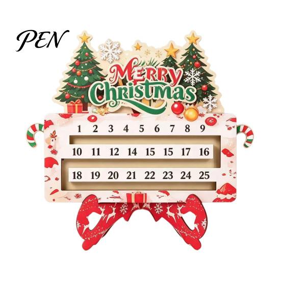 Wooden Holiday Keepsake Christmas Countdown Calendar, 25 Days Until Advent Vintage Office Party Decor Farmhouse Table Sign for Indoor Home to