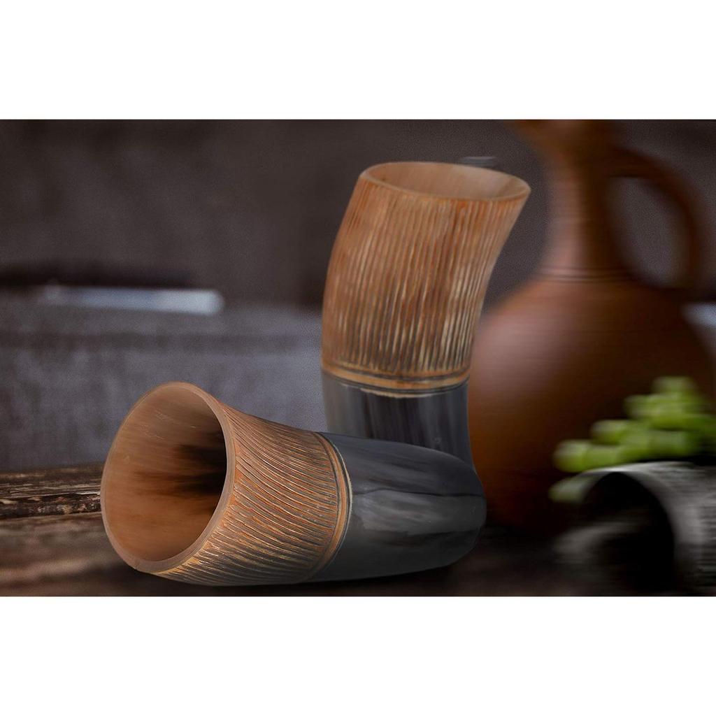 Horn Viking Dricksmugg Koppar - för Ale Öl Vin Läsk Sejdel Mjöd Medeltida Tumbler (15 cm, randig)