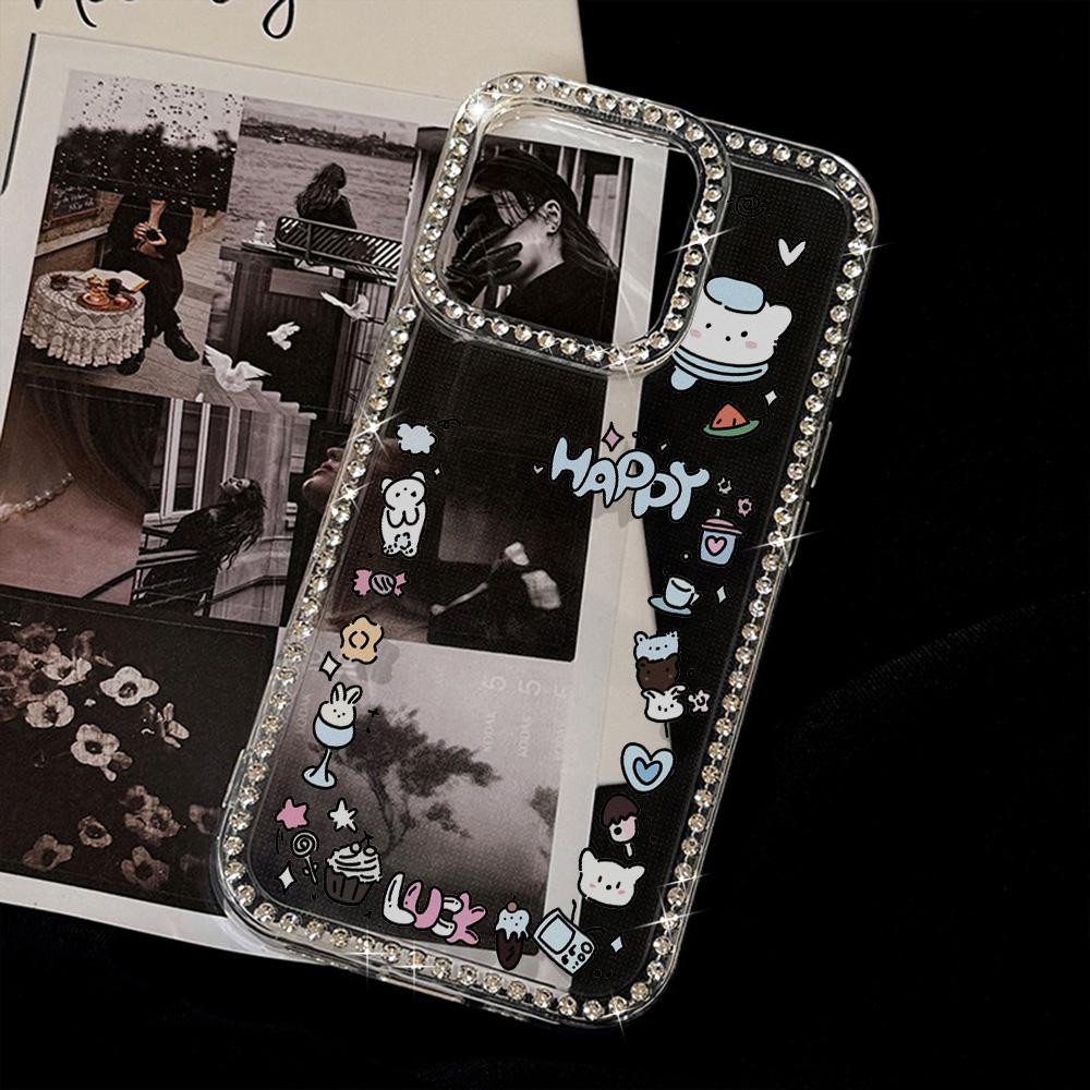 Bracelet Chain Phone Case For iPhone 17 16 15 13 14 for 17Air 17 12 14 16 Pro 17 14 16 Pro Max Sparking Diamond Cute Pattern Hard Cover With Lanyard