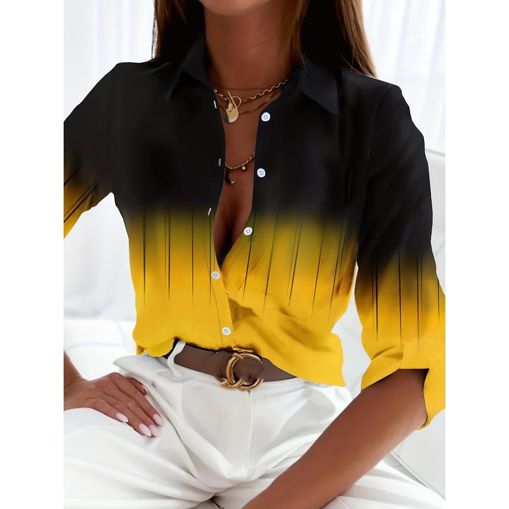 Elegante Damenmode Bluse 2023 Frühling & Herbst Digitales Kettenmuster Hemd Pendler Schlank Büro Damenbluse S-5XL