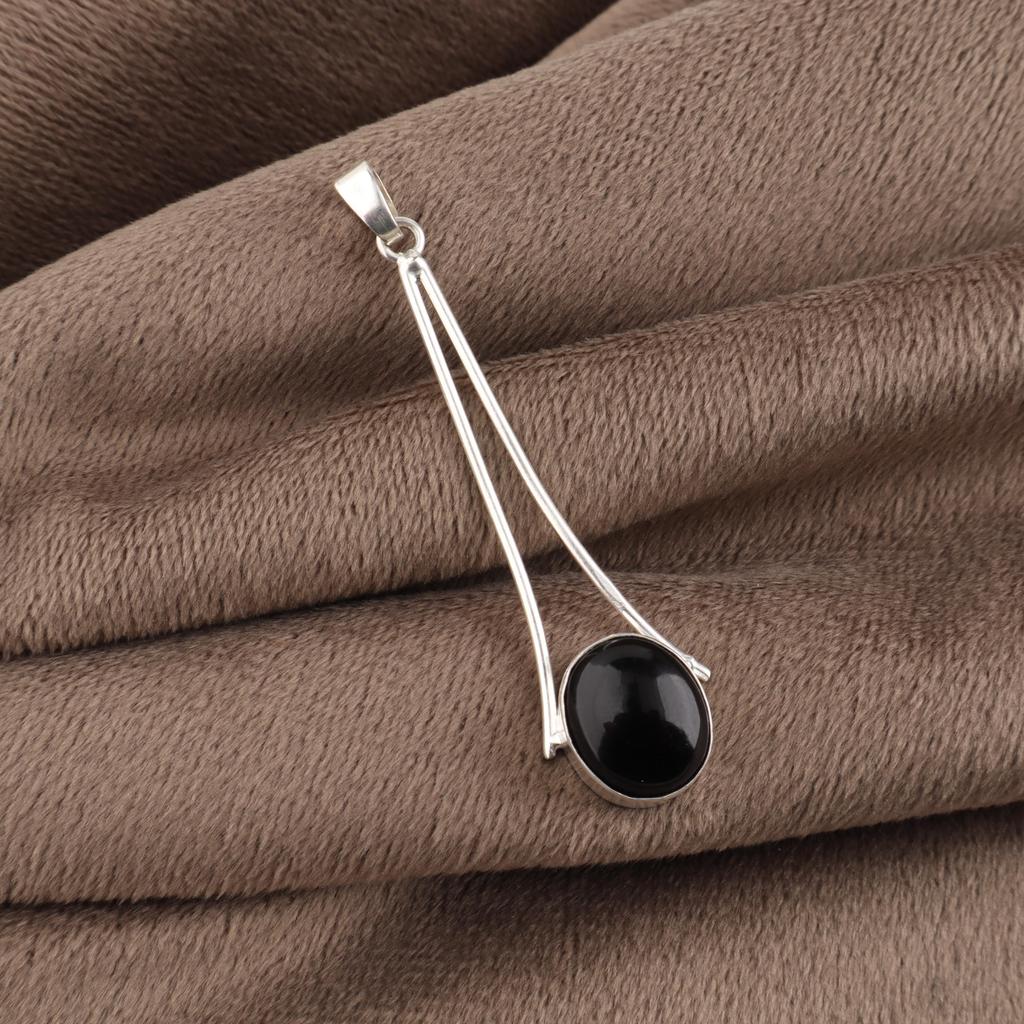 Natural Black Tourmaline Gemstone 925 Sterling Silver Handcrafted Necklace Partywear Women's Pendant 1.79" PP-69-27
