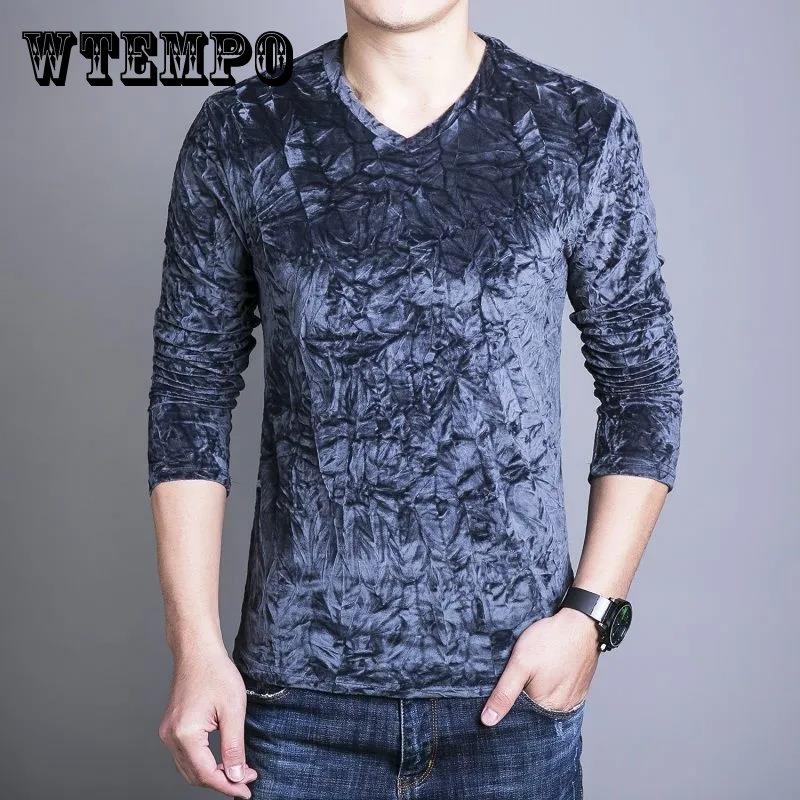 

Мужская футболка с длинными рукавами и v-образным вырезом, золотистая бархатная рубашка, теплая и удобная приталенная посадка XXXXXL