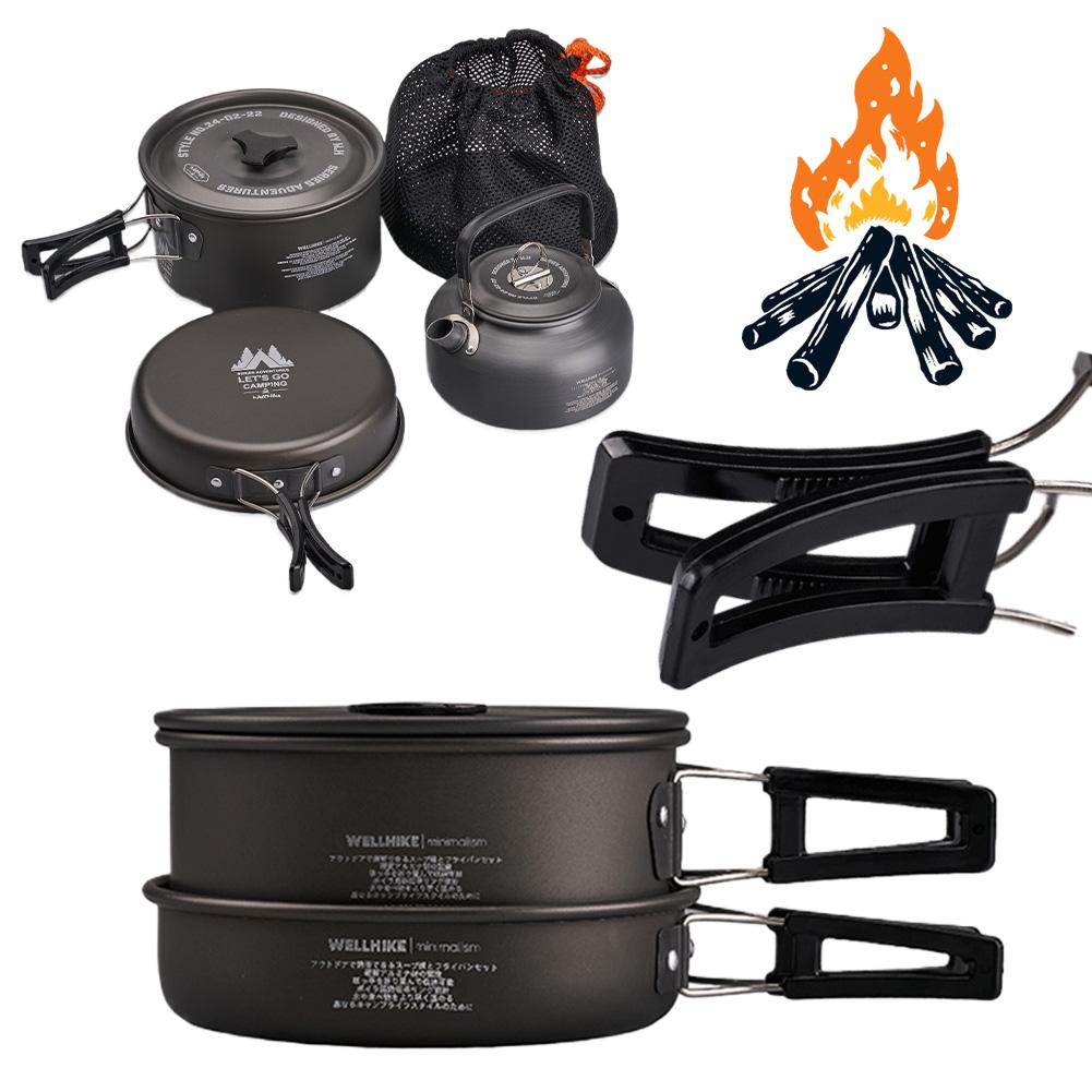 3Pcs/Set Camping Cookware Set with Water Kettle Portable Cookware Kit Lightweight Cookware Kit for Outdoor Fishing Camping