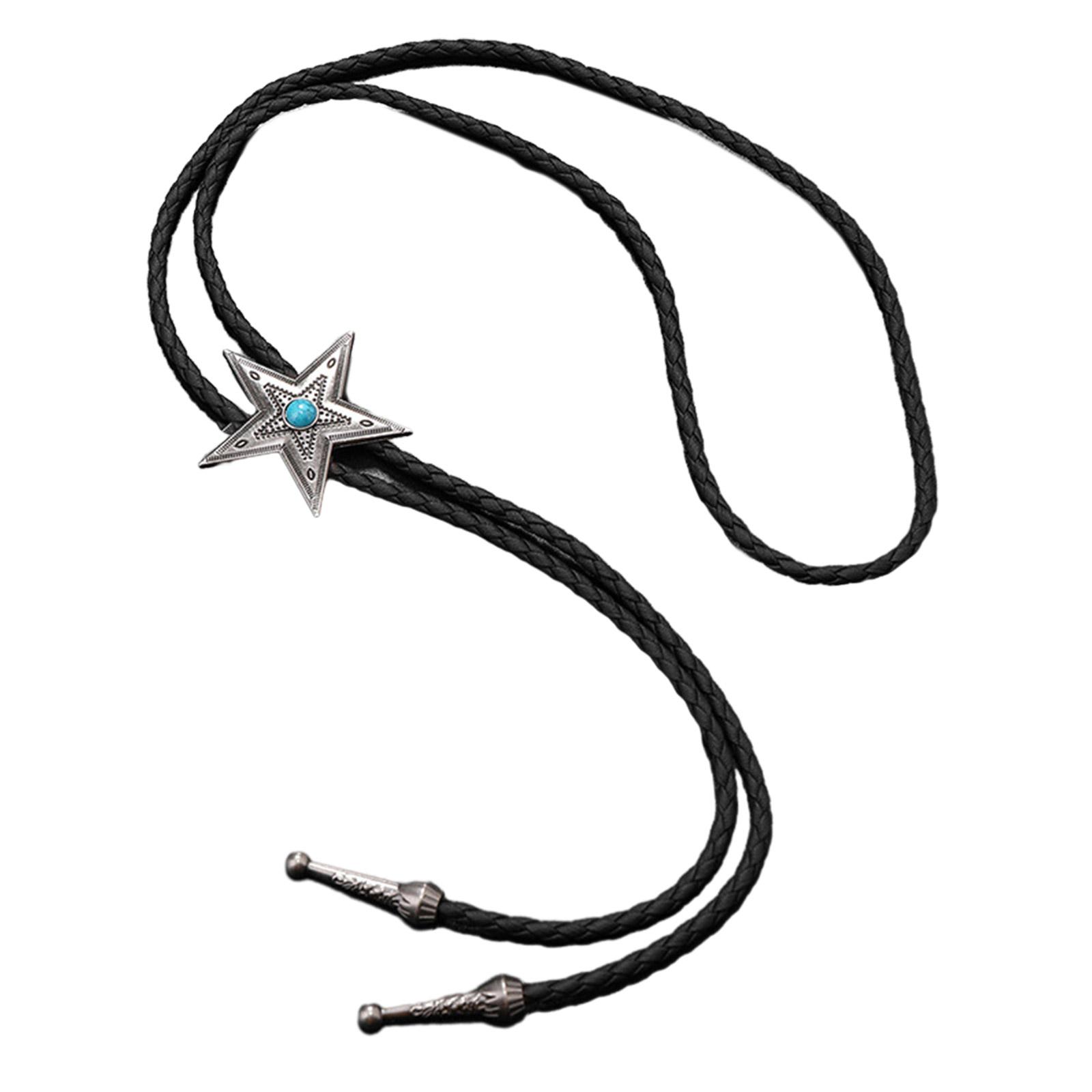 Braided Shoestring Star Bolo Tie with Metal Star Rodeo Cowboy Necktie Necklace Country Style Bolo Tie Rodeo Cowboy чёрный
