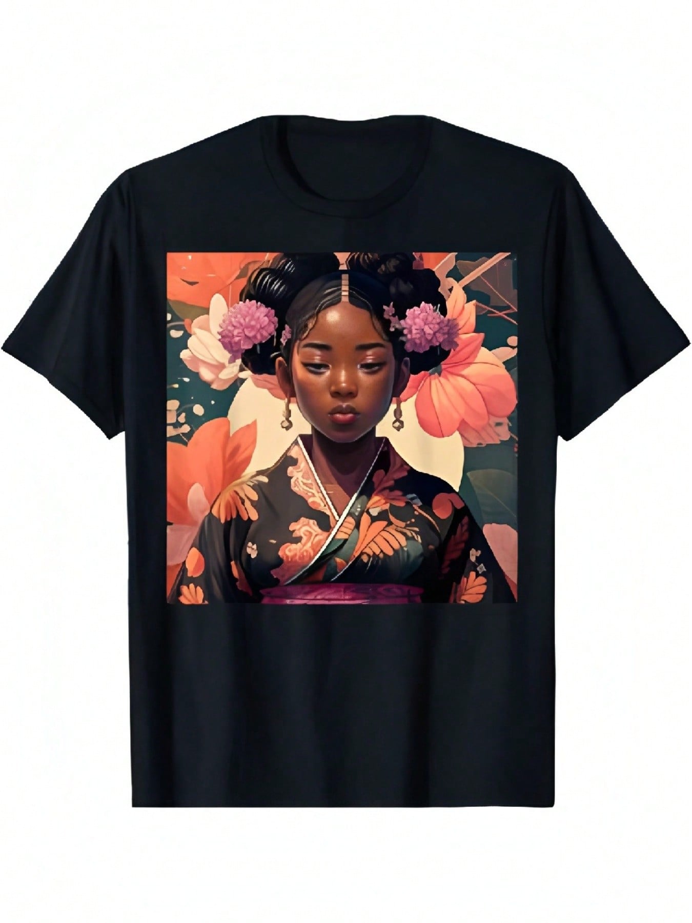 

Black Asian Woman Wearing A Kimono Afro-Asian Art T-Shirt_1d XXXXXL