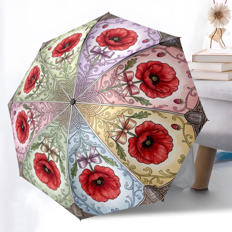 

1pc Sturdy 8-Bone Auto Umbrella, Elegant Lily Gradient Foliage Visions Umbrella, Digital Printed, Foldable Umbrella for On-the-Go Outdoor Use
