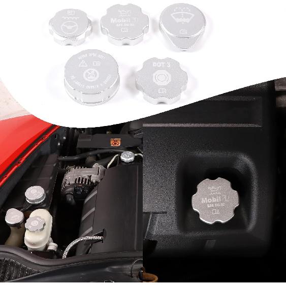 Lcojicep Motoroljelock Kylarlock Tvättarlock Bromsvätskelock Skyddslock Kompatibel med Chevrolet Corvette C6 2005-2013, Motorlock i Aluminiumlegering